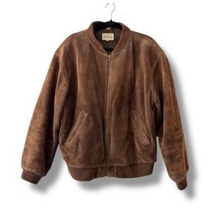 Adam Spencer Brown Suede Bomber Jacket Vintage Distressed Men's Size Large L 90s